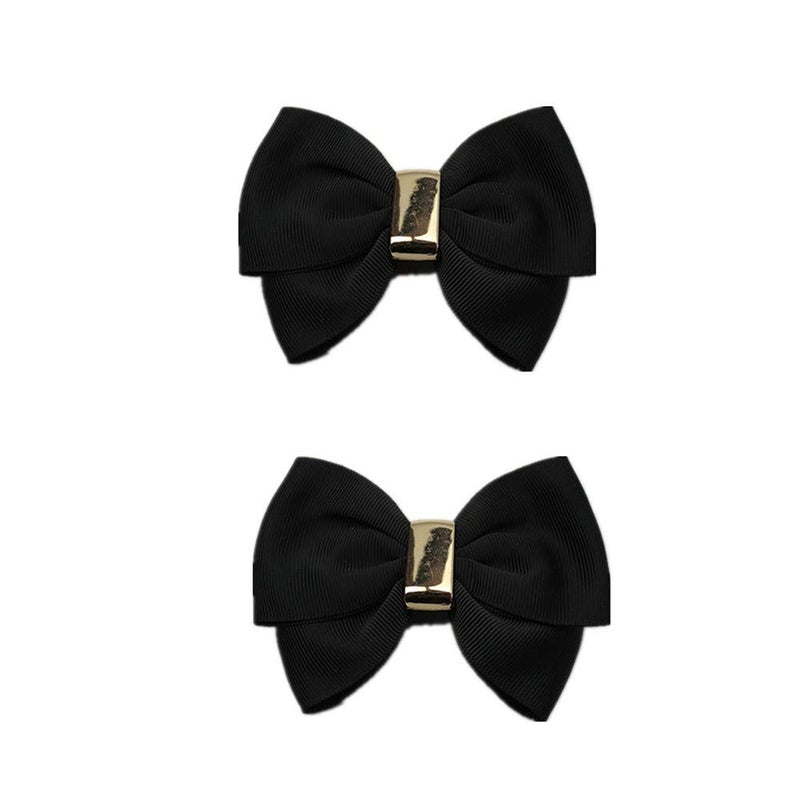 Douqu Fashion Pairs Assorted Color Double Layer Satin Bow Shoe Clips 3.7inch Vintage Style Glamour Bows (Black) - Image 1